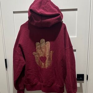 Spiritual Gangster Maroon Hoodie with Gold Heart Hand Design